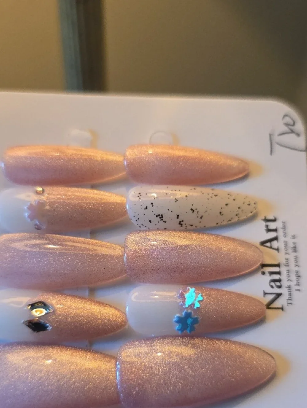 Elegant Pink Sparkle Press-On Nail Set with White Accent Size Large